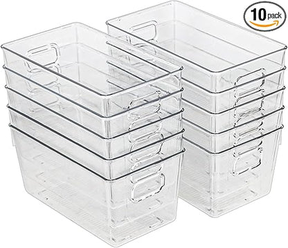 10 PACK Clear Storage Bins Clear Storage Containers for Kitchen Pantry Organization and Storage Bins, Organizing Bins with Built in Handles, Cabinet Organizers