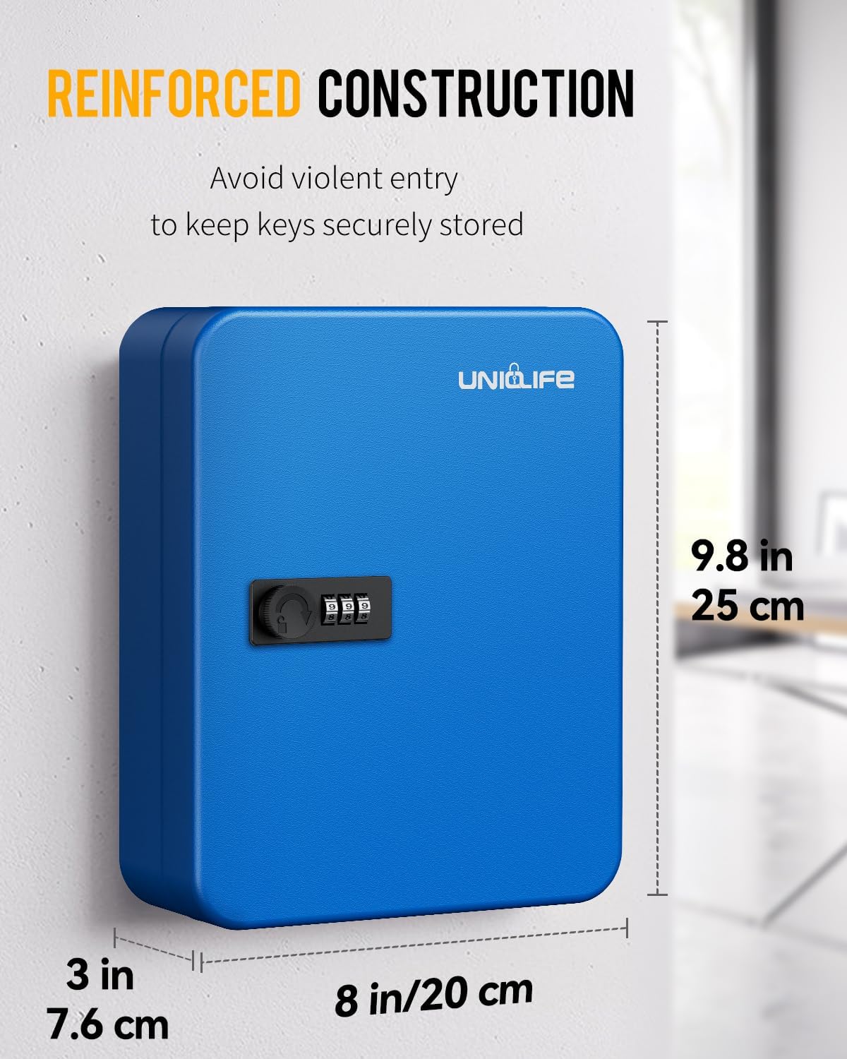 Refurbished- 28 Keys Steel Key Cabinet(small dents) with Resettable Code Blue Wall Mounted Key Organizer with Combination Lock Digital Security Box with Hooks and Large Key Tag Labels Identifiers in 5 Assorted Colors