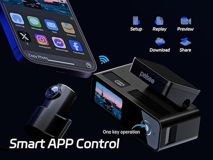 Pelsee P1 Duo 4K Dash Cam Front and Rear, 64GB SD Card, 4K1080P Dual Dash Camera for Cars, Wi-Fi  App Control, 1.5IPS Display Car Camera, Voice Control, Night Vision, 24H Parking Mode, G-Sensor