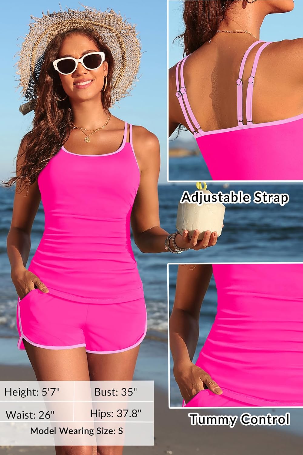 Yonique Women Tankini Swimsuit with Shorts - Two Piece Tummy Control Bathing Suit with Pockets 2026 Swimwear