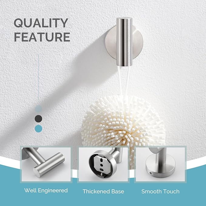 Angle Simple Robe Towel Hook, SUS 304 Stainless Steel Bathroom Hand Towel Coat Hook for Wall, Brushed Nickel