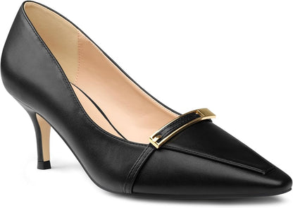 COLETER Women's Kitten Heels Pointed Toe Low Heel Pumps Comfortable Office Wedding Dress Shoes