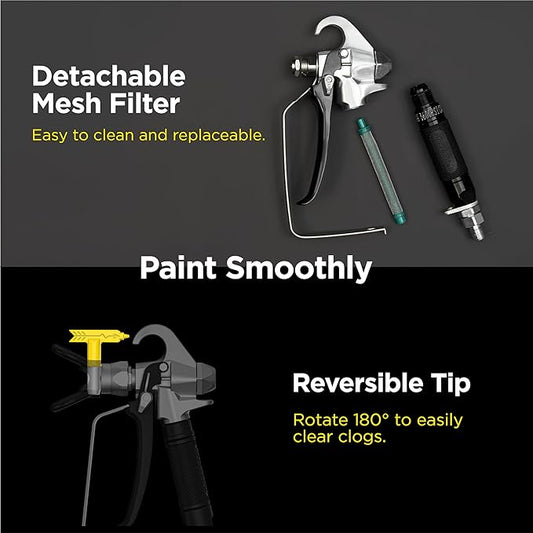 InoKraft Airless Paint Spray Gun High Pressure 3600 PSI with 515 Reversible Nozzle Tip for Exterior PaintPrimer, with Swivel Joint for Airless Paint Sprayers M1  M3, Paint Sprayer Accessories