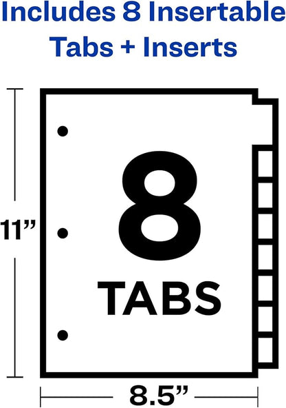 Avery Big Tab Insertable Plastic 2 Pocket Dividers for 3 Ring Binders, 8 Tab Set, Bright Two-Tone Multicolor, Works with Sheet Protectors, 1 Set (11989)