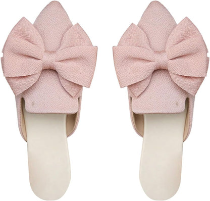 Verdusa Mules for Women Bow Dressy Pointed Toe Flat Shoes Backless Loafers Slide Sandals Casual Slides Work Shoes