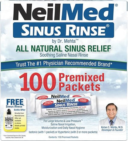 NeilMed Sinus Rinse All Natural Relief Premixed Refill Packets 100 Count (Pack of 1)