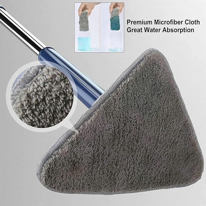 Cleangly 360 Triangular Spin Mop, 360 Rotatable Adjustable Cleaning Mop with 2 Mops (Blue)