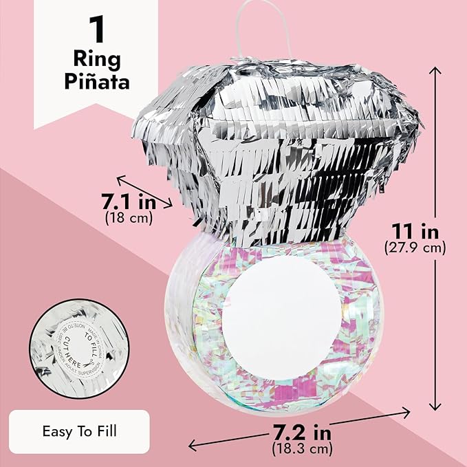 Sustainable Greetings Diamond Ring Pinata for Bridal Shower Centerpieces, Engagement Decorations, Bachelorette Party Supplies (7.2 x 7.1 x 11.0 In) - Diamond Party Decorations