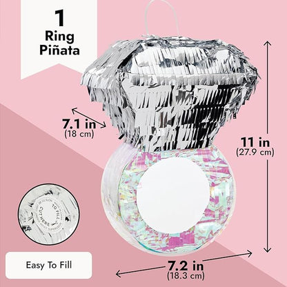 Sustainable Greetings Diamond Ring Pinata for Bridal Shower Centerpieces, Engagement Decorations, Bachelorette Party Supplies (7.2 x 7.1 x 11.0 In) - Diamond Party Decorations