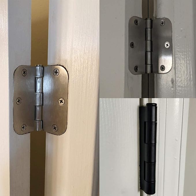 Rounded Door Hinges 3-12" x 3.5 inch, 58 Radius, Matte Black 3 12 Inch 6 Pack