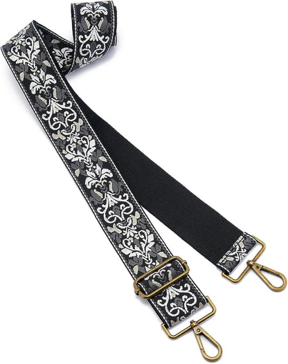 ZOOEASS Bronze Buckles Purse Strap, 2" Wide Crossbody Handbag Strap Adjustable Replacement Shoulder Strap Vintage Embroidery