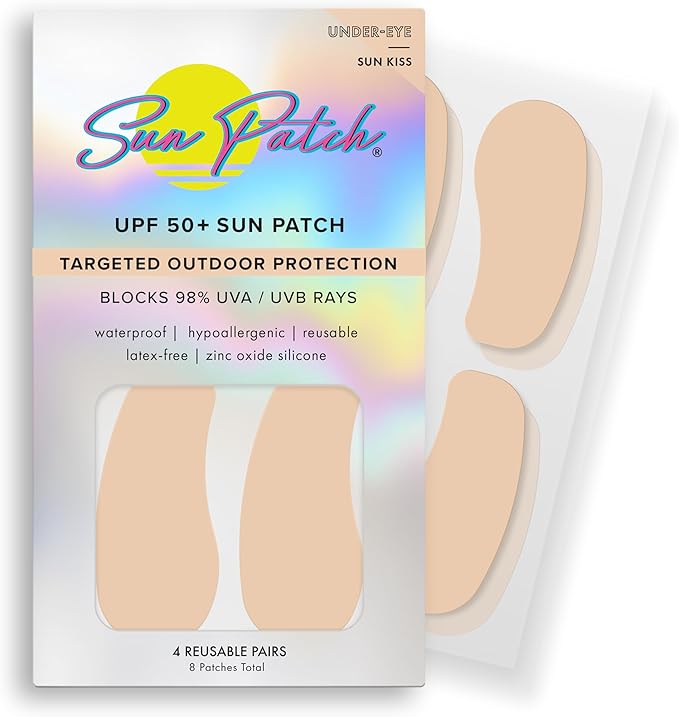 Reusable Under Eye Sunblock Patches, 100% Silicone Sunscreen Under Eye Patches for UV Protection, Face Stickers with UPF 50, 1 Pack/4 Pairs, Sunkiss (Nude) (Golf, Surf, Swim, Ski & Snow)