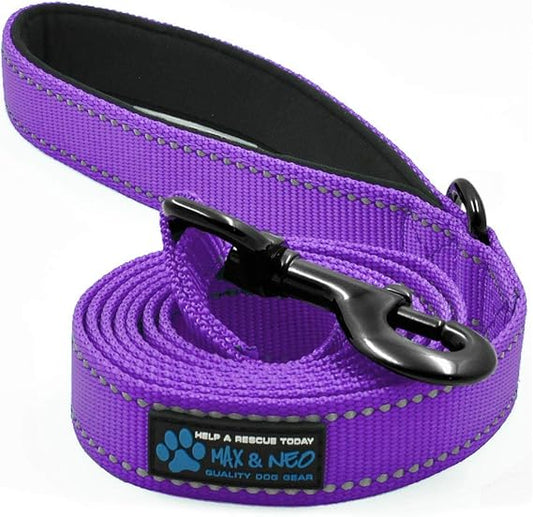 Max and Neo Reflective Nylon Dog Leash - We Donate a Leash to a Dog Rescue for Every Leash Sold (Purple, 6x1)