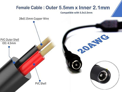 8 Way DC Power Supply Splitter for Security Cameras 1 Female to 8 Male 5.5  2.1mm 8 Channel Y Adaptor for CCTV Surveillance Cameras (1)