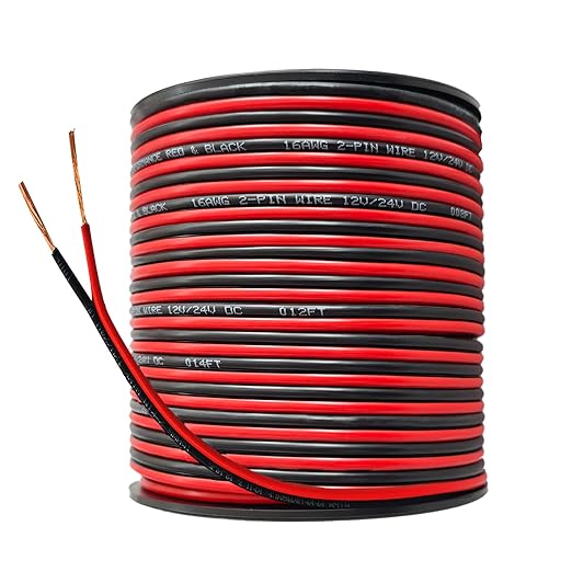 16Gauge 100FT Red Black Cable Hookup Electrical Wire 2 Conductors LED Strips Extension Wire 12V24V DC Cable, 16AWG Flexible Wire Extension Cord (16AWG, 100FT)