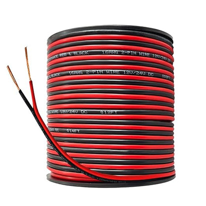 16Gauge 100FT Red Black Cable Hookup Electrical Wire 2 Conductors LED Strips Extension Wire 12V24V DC Cable, 16AWG Flexible Wire Extension Cord (16AWG, 100FT)