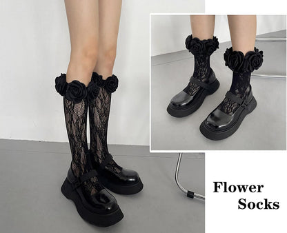 Lace Ruffle Socks Women Girl Frilly Cute Floral Socks Fun Novelty Stockings