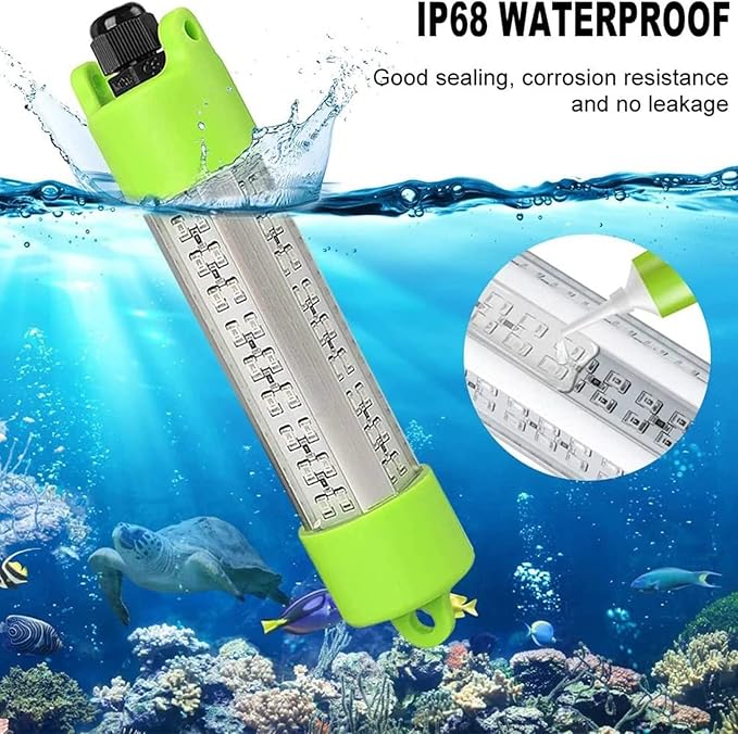 Boyuan Underwater Fishing Light, 18W 45W DC 12V Green IP68 Waterproof 72 LEDs Submersible Night Fishing Lamp 12962304 Lumens, with Battery Clamps and 5M  16.4 FT Cord