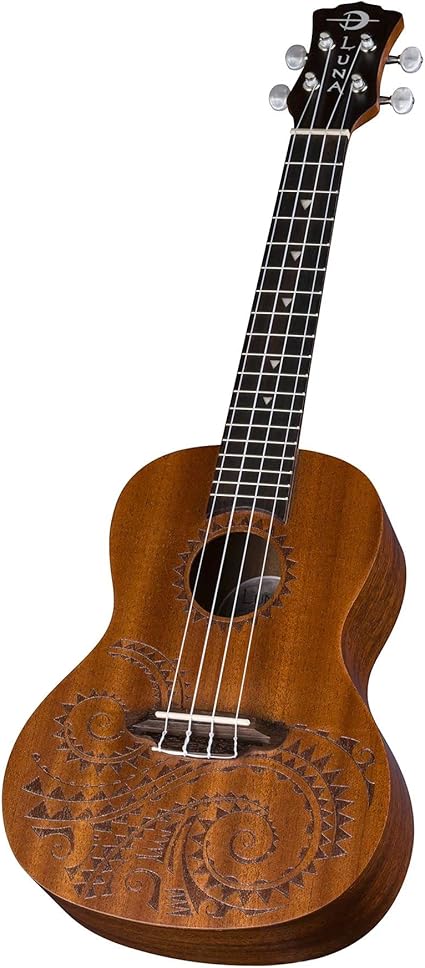 Luna Tattoo Concert Mahogany Ukulele with Gig Bag, Satin Natural
