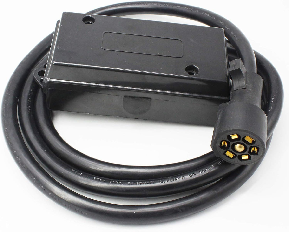 X-Haibei 8 ft 7-Way Trailer Plug Inline Cord with Junction Box