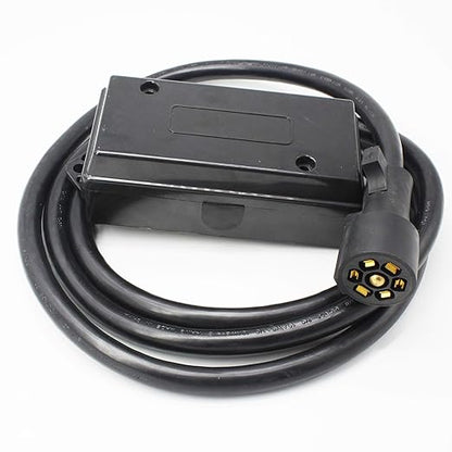 X-Haibei 7 Way Trailer Plug Inline Cord 8 Feet Connector Cord 7 Pin Wiring Harness with 7 Gang Waterproof Junction Box Black