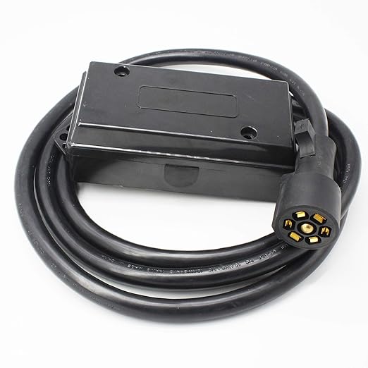 X-Haibei 7 Way Trailer Plug Inline Cord 8 Feet Connector Cord 7 Pin Wiring Harness with 7 Gang Waterproof Junction Box Black