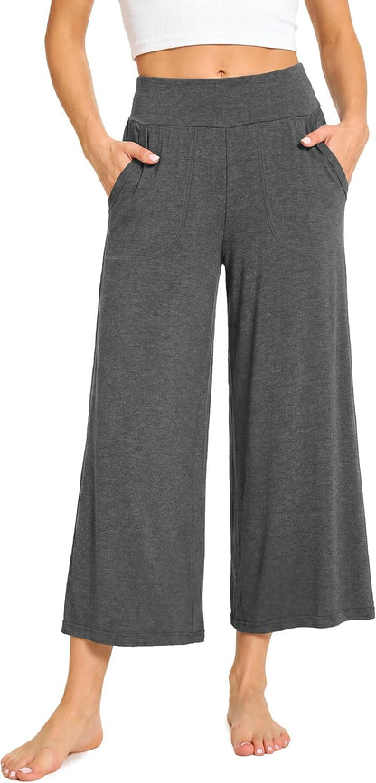GYS Bamboo Viscose Capri Pants for Women, Wide Leg Cropped Pajama Pants, Loose Yoga Sweatpants, Palazzo Lounge Pj Bottoms