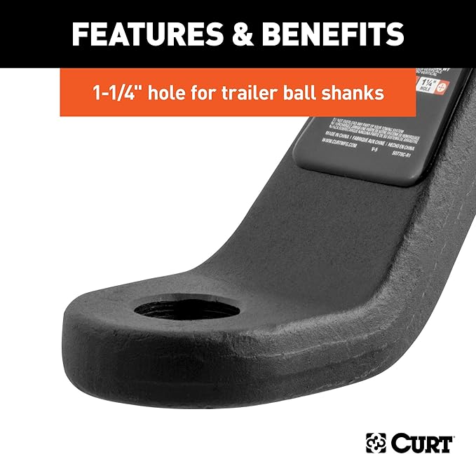 CURT 45456 Commercial Duty Forged Trailer Hitch Ball Mount, Fits 2-1/2-Inch Receiver, 20,000 lbs, 1-1/4-Inch Hole, 2-Inch Drop, 1/2-Inch Rise