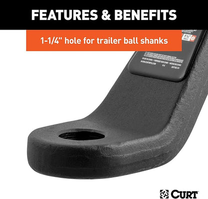 CURT 45456 Commercial Duty Forged Trailer Hitch Ball Mount, Fits 2-1/2-Inch Receiver, 20,000 lbs, 1-1/4-Inch Hole, 2-Inch Drop, 1/2-Inch Rise