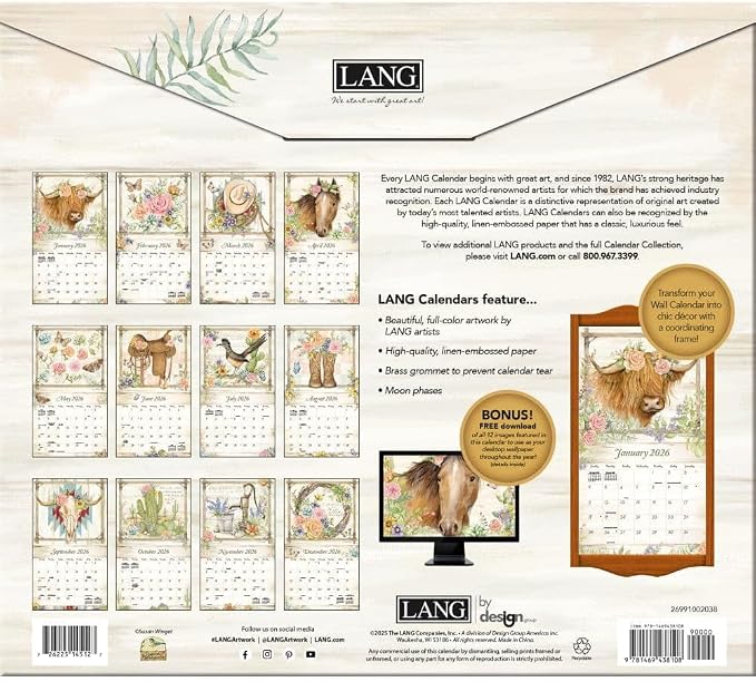 Lang, Rosewood Ranch 2026 Wall Calendar, 13.4'' X 12'', 12-Month Calendar with Spiral Binding