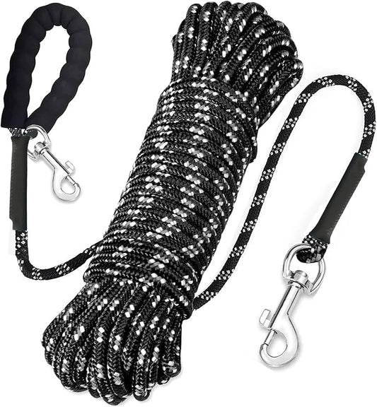 Reflective Long Leash for Dogs Outside, 15FT/30FT/50FT Dog Training Lead with Padded Handle, Heavy Duty Check Cord Recall Leads for Dogs Training, Playing, Camping, or Backyard