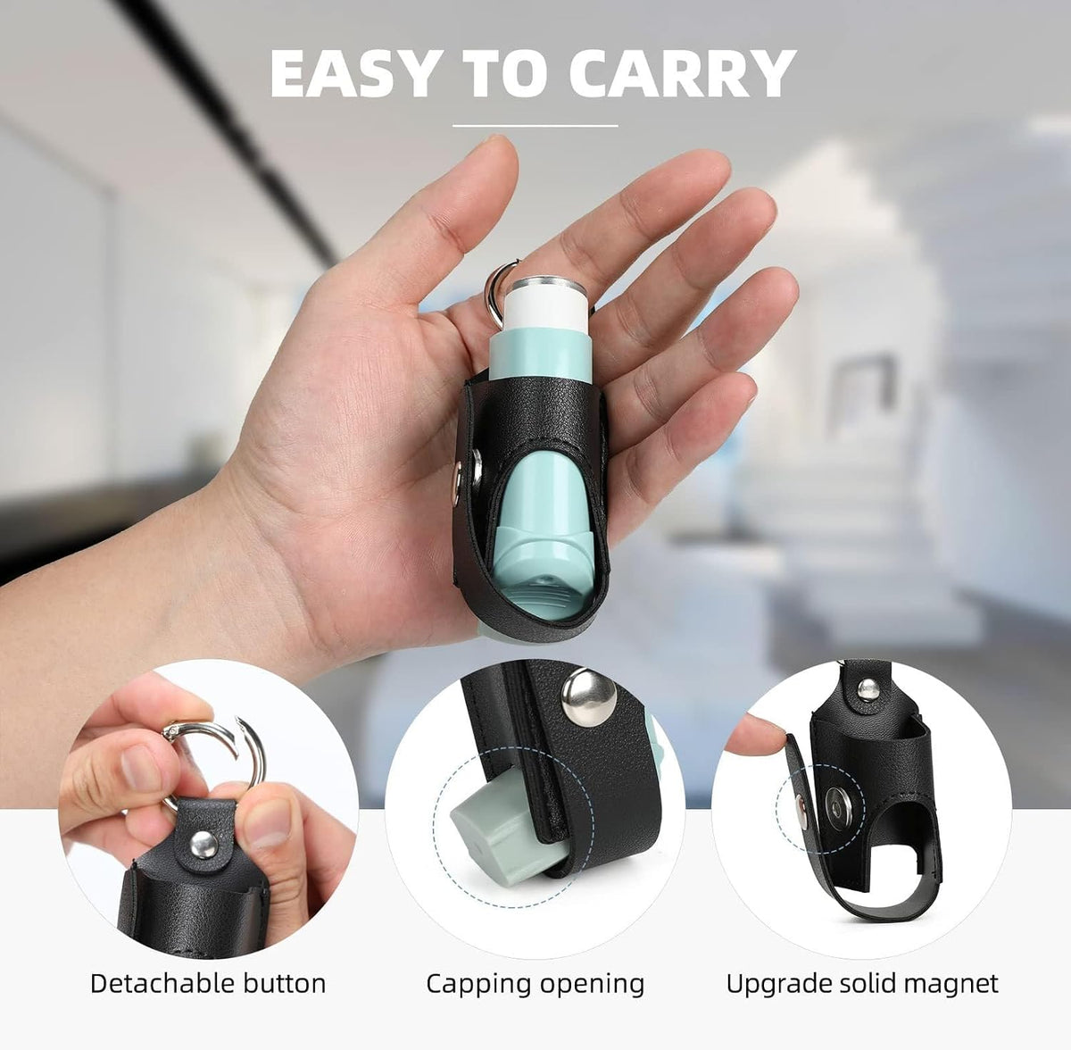 Holder Travel Case for Asthma Inhaler, PU Leather Travel Handy Mini Holster for Adults and Kids, Inhaler Not Included, Black