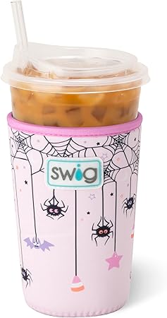 Swig Life Iced Cup Coolie, Standard 22oz Iced Coffee Cup Insulator Sleeve with Handle, Neoprene Insulated Coolie Keeps Drinks Cold (Sweet And Spooky)