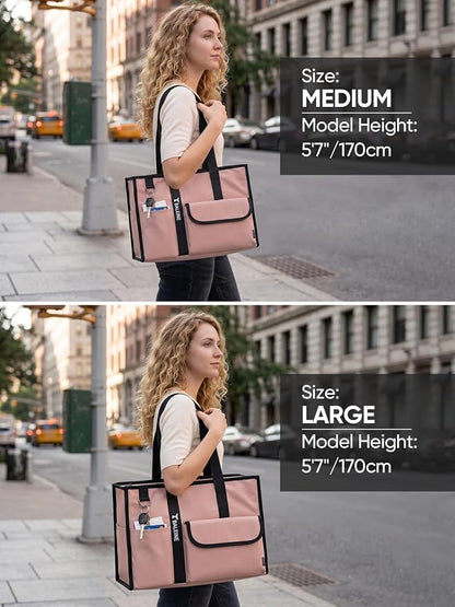 BALEINE Large Utility Tote Bag with Reinforced Bottom, Multi Pockets Foldable Tote Bag for Nurse, Travel, Work
