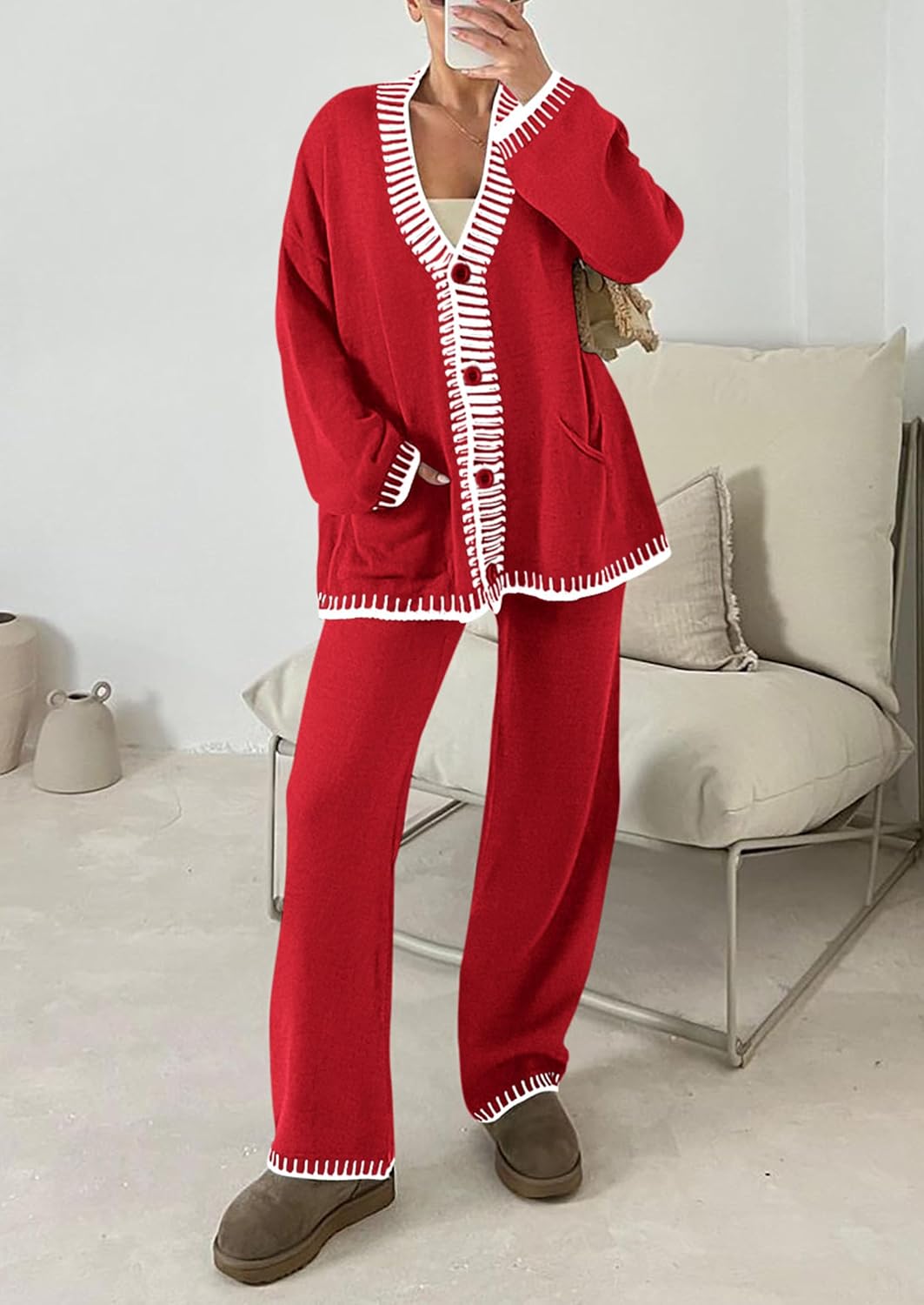 PRETTYGARDEN Lounge Sets for Women Fall 2026 Loungewear 2 Piece Outfits Cardigan Sweaters Track Suit Matching Winter Clothing