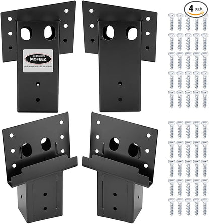 MOFEEZ Deer Stand Brackets 4x4 with Screws, Heavy Duty Elevator Bracket with Powder Coated for Deer Blind Outdoor Hunting Platform Blind Box Treehouse Shooting Shack Over 2000lb Capacity Black 4 Pack
