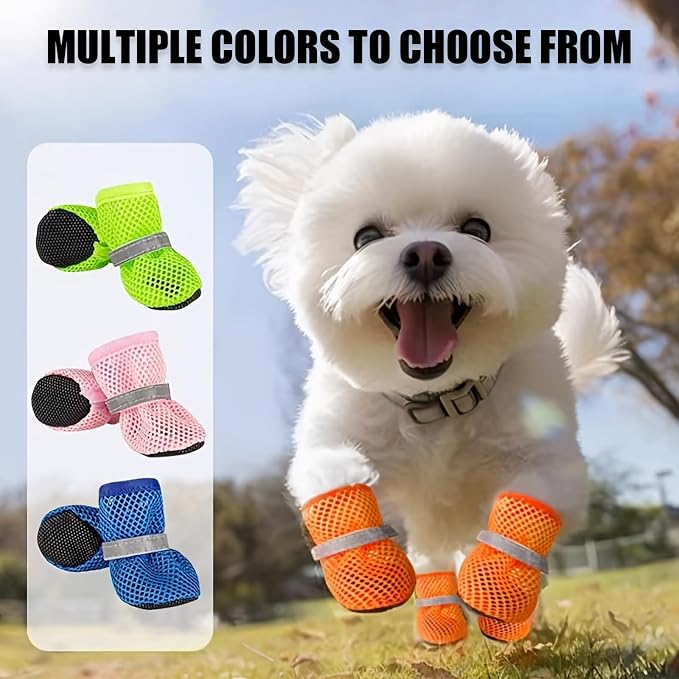 Summer Breathable Dog Shoes for Small Dogs, Breathable Mesh Dog Boots for Summer Hot Pavement, Reflective Adjustable Non Slip Paw Protectors for Small Dogs Cat Puppy (Blue, S)