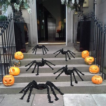 BEIGUO 5pcs Halloween Spider Set: Giant Hairy Spider with Red Eyes, Bendable Legs - Scary Decorations for Patio, Yard, Garden, House (30", 20", 12")