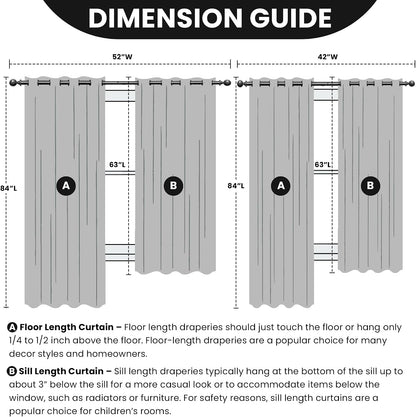 LUX Décor Blackout Curtains 63 Inch Length Long 2 Panels Set - Thermal Insulated Room Darkening Curtains for Bedroom Window - Grommet Drapes - 42"X 63" (Black)