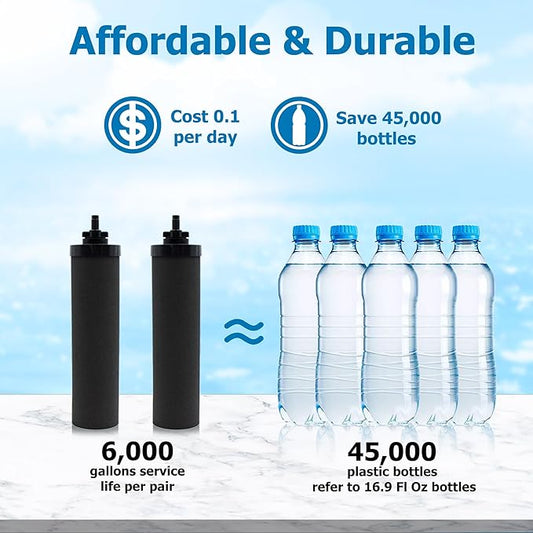 Water Filter Replacement for Berkey BB9-2 Black Activated Carbon Filters, Compatible with Berkey Gravity Water Filter System, Pack of 2