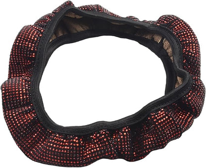 Steering Wheel Cover Women 15 inches Red Diamond Car Steering Wheel Cover Sparkling Anti-Slip Design with Comfortable Flannel Material