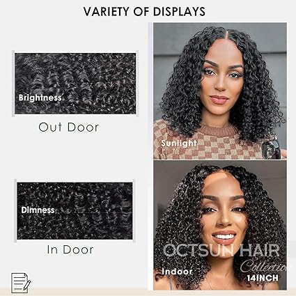 OCTSUN Curly Bob Wig Human Hair for Black Women - Glueless Wigs Human Hair Pre Plucked with Baby Hair Deep Wave 13x4 Lace Front Wigs Wet and Wavy Brazilian Human Virgin Hair Wigs 14 Inch 180% Density