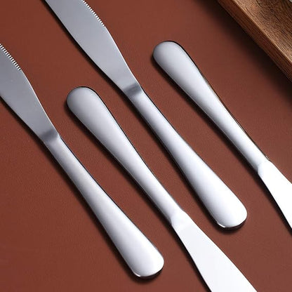 Berglander Dinner Knives Set Of 6, Stainless Steel Shiny Mirror Dinner Knife, Butter Knife Spreader Table Knives Sturdy And Dishwasher Safe