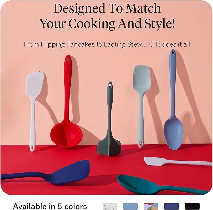 GIR: Get It Right 5 Piece Silicone Cooking Utensils Set - Ladle, Spatula, Flip, Spoon  Spoonula - Non-stick - Heat Resistant - Mediterranean Kitchen Utensils Set - Baking Supplies - BPA  BPS Free