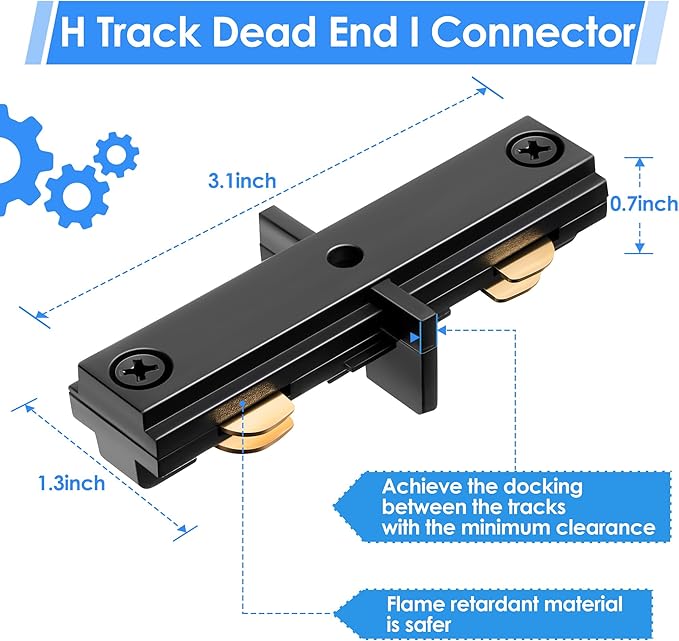 Enhon 2 Pack H Track Dead End I Connector Compatible with WAC Lighting H Track Systems, 3 Wire Lighting Accessories, LED Lights Connector(Black)