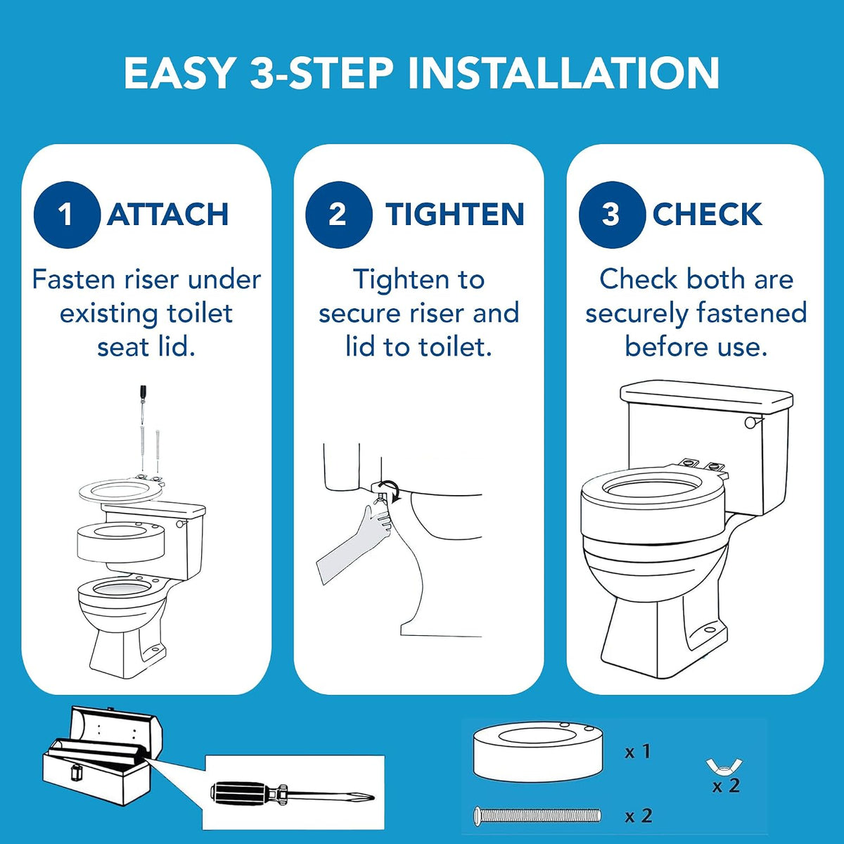 Carex Toilet Seat Riser, Elongated Raised Toilet Seat Adds 3.5 inches to Toilet Height, Assists with Bending or Sitting, Bolt-On Installation Under Existing Toilet Seat, 300 Pound Weight Capacity