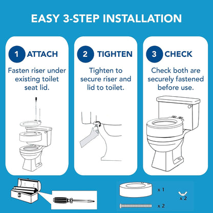 Carex Toilet Seat Riser, Elongated Raised Toilet Seat Adds 3.5 inches to Toilet Height, Assists with Bending or Sitting, Bolt-On Installation Under Existing Toilet Seat, 300 Pound Weight Capacity