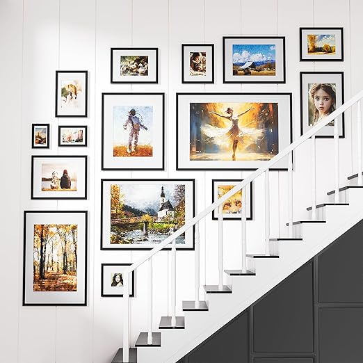 8x10 Picture Frames with Mat to Display 5x7 Picture Set of 5,Plastic Black Photo Frame for Poster,Diploma,Certificate and Document with Tabletop and Wall Decor
