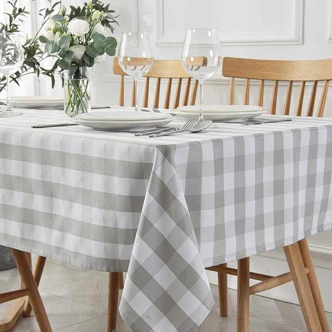 maxmill Checkered Square Tablecloth Stain Resistant Waterproof and Wrinkle Resistant Washable Heavy Weight Soft Table Cloth Gingham for Dining Room and Outdoor Use, 52 x 52 Inch Grey and White