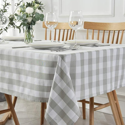 maxmill Checkered Square Tablecloth Stain Resistant Waterproof and Wrinkle Resistant Washable Heavy Weight Soft Table Cloth Gingham for Dining Room and Outdoor Use, 52 x 52 Inch Grey and White
